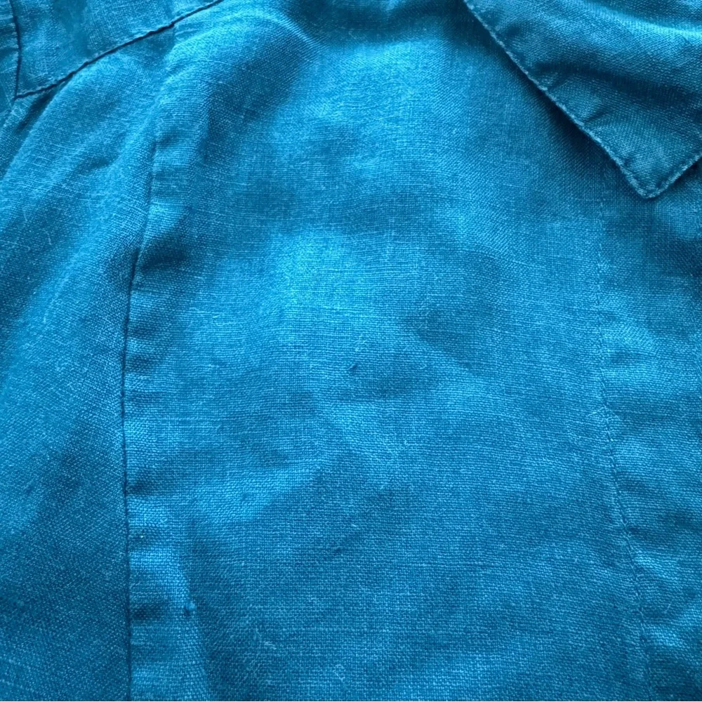 Soft Surroundings Island Breeze Shirt Deep Sea Blue Linen Button Down - Picture 8 of 10